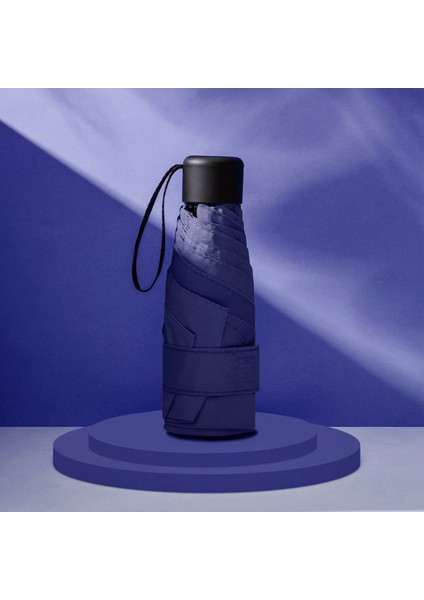 Beş Katlı Şemsiye Katlanır Güneş Koruyucu Güneş Şemsiyesi Güneş Şemsiyesi Düz Renk Mini Beş Katlı Şemsiye ------ Koyu Mavi (Yurt Dışından)