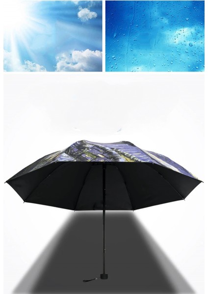 Tam Otomatik Van Gogh Dış Baskı Şemsiye Van Gogh Karikatür Güneş Şemsiyesi Erkek ve Kadın Otomatik Şemsiye Üç Kat Güneşli Yağmur Güneş Şemsiyesi Güneş Şemsiyesi (Yurt Dışından) modelleri