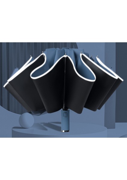 Otomatik Katlanır Şemsiye Ağır Yağmur Güneş Koruyucu Çift Kullanımlı Güneş Koruyucu Anti-Ultraviyole Güneş Şemsiyesi Pus Mavi 10 Kemik (Yurt Dışından)