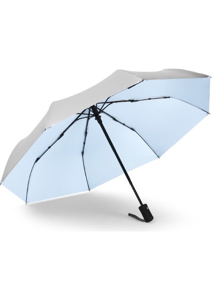 Titanyum Gümüş Tutkal Otomatik Üç Katlı Şemsiye Güneş Kremi Anti-Ultraviyole Üç Katlı Şemsiye Güneş Şemsiyesi Güneş ve Yağmur Çift Kullanımlı - Gök Mavisi (Yurt Dışından)