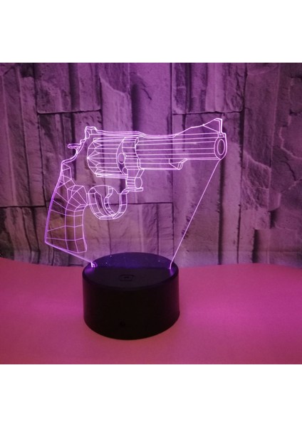 Optik Illusion 3D Tabanca Gece Işık Ht 16 Renk Değiştirme Uzaktan Kumanda Dokunmatik Anahtarı Dekor LED Masa Masa Lambası Noel Noel Doğum Günü Hediyesi (Stil B) (Yurt Dışından)