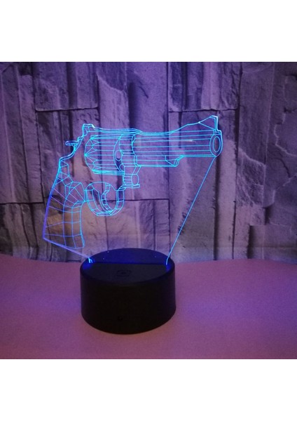 Optik Illusion 3D Tabanca Gece Işık Ht 16 Renk Değiştirme Uzaktan Kumanda Dokunmatik Anahtarı Dekor LED Masa Masa Lambası Noel Noel Doğum Günü Hediyesi (Stil B) (Yurt Dışından)