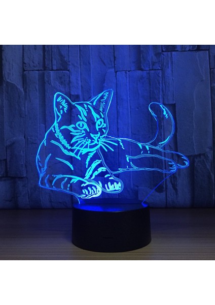 16 Renk Değişen Gece; Ht Lamba 3D Atmosfer Ampul Işık; Ht 3D Görsel Yanılsama LED Lamba Çocuklar Için Oyuncak Noel Doğum Günü Hediyeleri (Kedi) (Yurt Dışından)