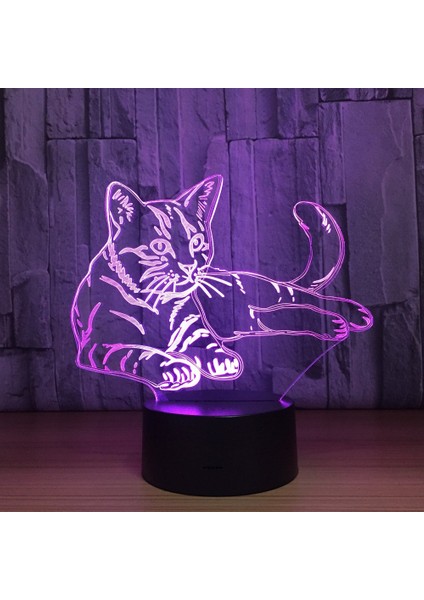 16 Renk Değişen Gece; Ht Lamba 3D Atmosfer Ampul Işık; Ht 3D Görsel Yanılsama LED Lamba Çocuklar Için Oyuncak Noel Doğum Günü Hediyeleri (Kedi) (Yurt Dışından)