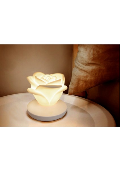USB Şarj Gül Çiçek Gece Ht Işık Ht 3 Hızlı Dokunmatik Romantik Masa Lambası LED Silikon Atmosfer Işık Çocuklar ve Arkadaşlar Için Ht Hediye, Pembe (Yurt Dışından) fiyatları