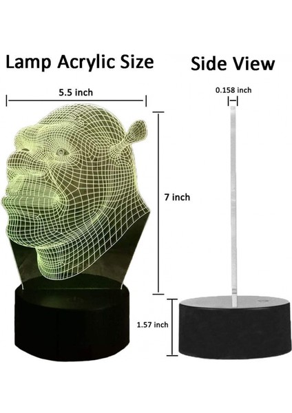 Karikatür 3D Etkisi Shrek Lamba 3D Optik Illusion Gece, Işık, Çocuklar Için En Iyi Hediye Uzaktan Kumanda USB Bebek Uyku Noel Doğum Günü Hediyesi Ev Dekor (Yurt Dışından)