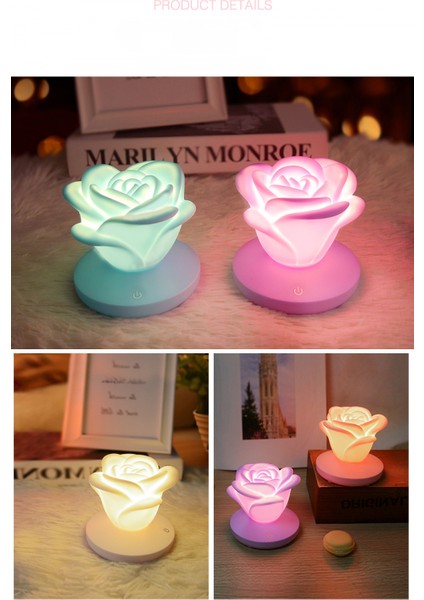 USB Şarj Gül Çiçek Gece Ht Işık Ht 3 Hızlı Dokunmatik Romantik Masa Lambası LED Silikon Atmosfer Işık Çocuklar ve Arkadaşlar Için Ht Hediye, Pembe (Yurt Dışından) fırsatları