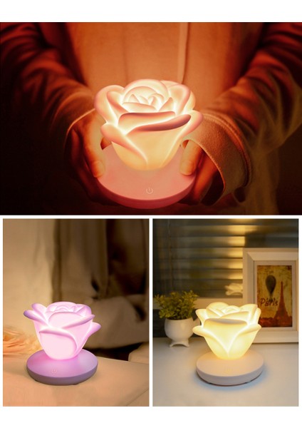 USB Şarj Gül Çiçek Gece Ht Işık Ht 3 Hızlı Dokunmatik Romantik Masa Lambası LED Silikon Atmosfer Işık Çocuklar ve Arkadaşlar Için Ht Hediye, Pembe (Yurt Dışından) indirimleri