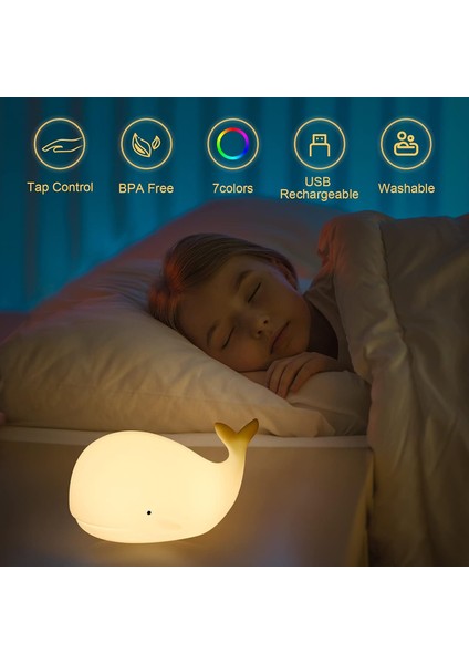 Çocuklar Için Balina Gece Lambası, Musluk Kontrollü Sevimli Kreş Renk Değiştiren Balina Işık, Şarj Edilebilir Taşınabilir Squishy Silikon Gece Bebek ve Küçük Çocuklar Için Hediyeler (Yurt Dışından)