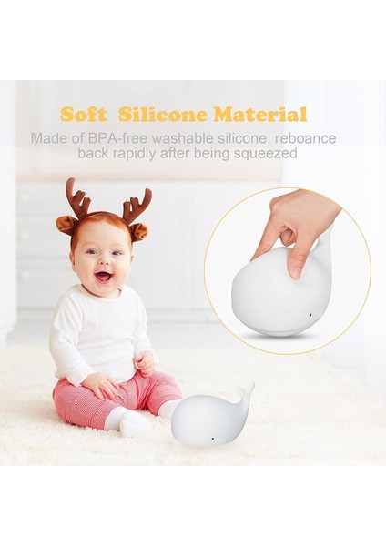 Çocuklar Için Balina Gece Lambası, Musluk Kontrollü Sevimli Kreş Renk Değiştiren Balina Işık, Şarj Edilebilir Taşınabilir Squishy Silikon Gece Bebek ve Küçük Çocuklar Için Hediyeler (Yurt Dışından)