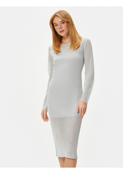 Midi Triko Elbise Simli Uzun Kollu Bisiklet Yaka fiyatları