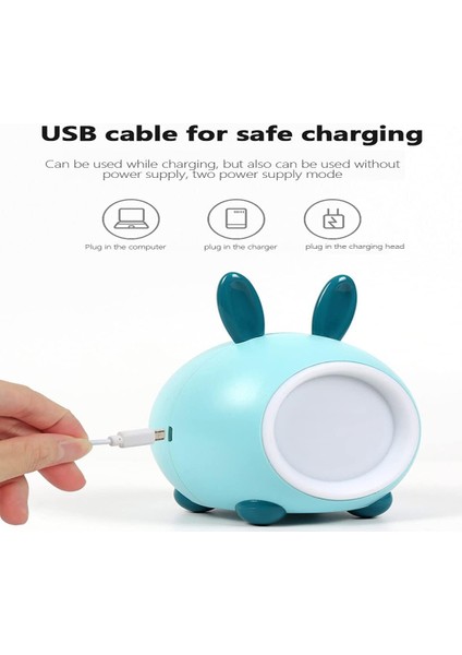 Sevimli Tavşan Çocuk Gece Lambası, Yatak Odası Için USB Şarj Edilebilir LED Dokunmatik Gece Lambası, Çocuk Odası, Erkek, Kız, Mavi (Yurt Dışından)