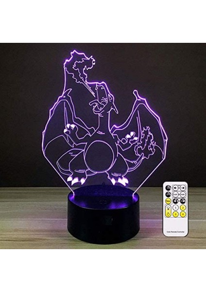 3D Optik Illüzyon Charizard Gece Oyuncak Lambası, Uzaktan Kumanda, Kısılabilir, Veya USB ile Çalışan, 7 Renk Değişimi Erkek Kız Bebek Için Noel Doğum Günü Hediyesi (Yurt Dışından)