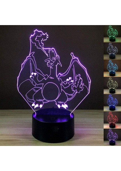 3D Optik Illüzyon Charizard Gece Oyuncak Lambası, Uzaktan Kumanda, Kısılabilir, Veya USB ile Çalışan, 7 Renk Değişimi Erkek Kız Bebek Için Noel Doğum Günü Hediyesi (Yurt Dışından)