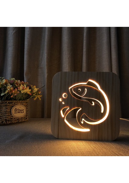 Balık Gecesi;ht Işık;ht Çocuklar Için Ahşap 3D Lamba Yaratıcı Ahşap Işık;hts Basit Dekoratif Işık;hts 3D Ahşap Oyma Desen LED Gece;ht Işık;ht Masa Için (Yurt Dışından)