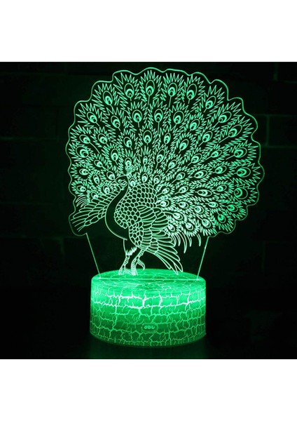 Tavuskuşu 7 Renk Değişen Gece; Ht Lamba 3D Atmosfer Ampul Işık; Ht 3D Görsel Yanılsama LED Lamba Çocuklar Için Noel Doğum Günü Hediyeleri (Yurt Dışından)