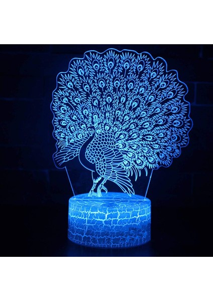 Tavuskuşu 7 Renk Değişen Gece; Ht Lamba 3D Atmosfer Ampul Işık; Ht 3D Görsel Yanılsama LED Lamba Çocuklar Için Noel Doğum Günü Hediyeleri (Yurt Dışından)