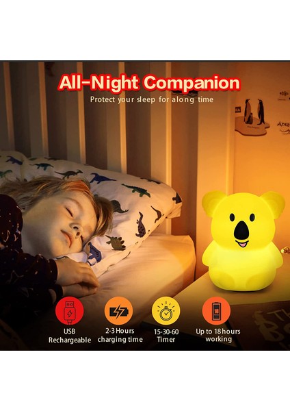 Gece Lambası, Ht Sevimli Bebek Gecesi, Ht Işık, Ht Lamba Şarj Edilebilir Silikon LED Gece, Ht Işık, Ht Hayvan Kreş Lambası Yatak Odası Taşınabilir Işık, Ht (Büyük Koala) (Yurt Dışından)