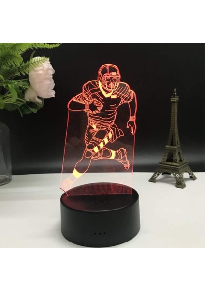 3D Illusion LED Gece Işığı, 7 Renk Kademeli Değişen Dokunmatik Anahtarı Tatil Hediyeleri Veya Ev Dekorasyonları Için USB Masa Lambası (Futbol Oyuncusu, Rugby Işığı; Ht) (Yurt Dışından)