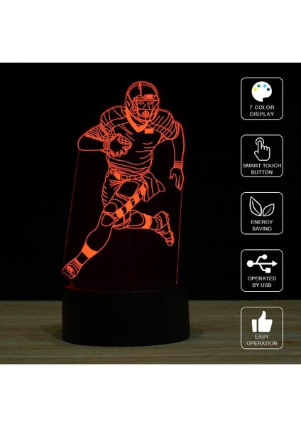 3D Illusion LED Gece Işığı, 7 Renk Kademeli Değişen Dokunmatik Anahtarı Tatil Hediyeleri Veya Ev Dekorasyonları Için USB Masa Lambası (Futbol Oyuncusu, Rugby Işığı; Ht) (Yurt Dışından) modelleri