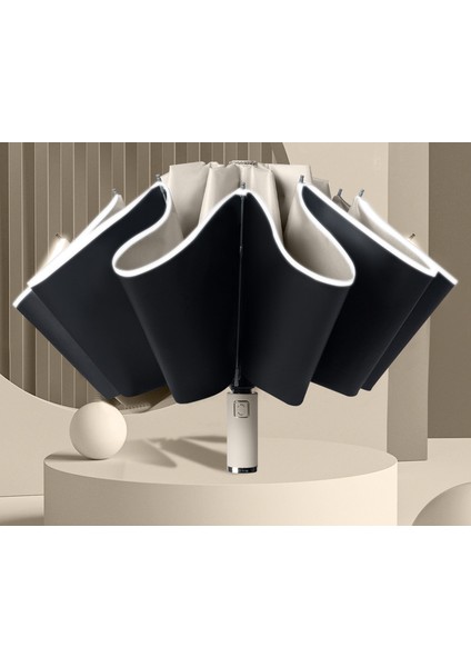 Otomatik Katlanır Şemsiye Şiddetli Yağmur Güneş Koruyucu Çift Kullanımlı Güneş Koruyucu Uv Koruma Güneş Şemsiyesi Bej 10 Kemik (Yurt Dışından)