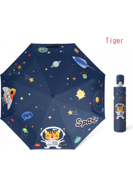 Şemsiye Katlanır Ultra Hafif Geri Çekilebilir Otomatik Şemsiye Öğrenciler Erkek ve Kadın Güneşlik Güneş Koruyucu Güneş Şemsiyesi Üç Kat Güneşli ve Yağmurlu Çocuk Şemsiyesi (Yurt Dışından)