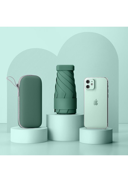 Çanta Için Mini Şemsiye-Küçük Kompakt Uv Şemsiye Koruma Güneş-Cep Hafif Şemsiye---Düz-Koyu Yeşil (Yurt Dışından)