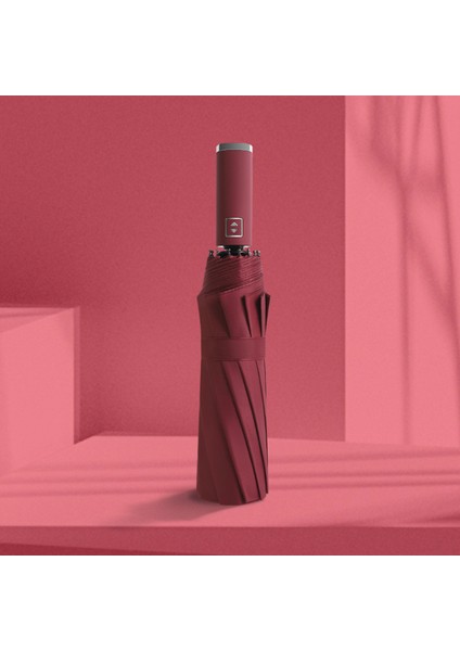 Otomatik Aç Kapanır Suya Dayanıklı Seyahat Katlanır Şemsiye, Güneşten Korunma ve Yağmur - Kırmızı Şarap (Yurt Dışından)