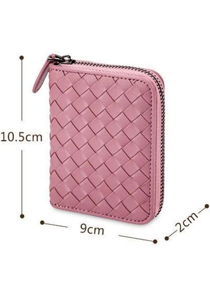 Ince Dokuma Deri Cüzdan Erkek Kartvizitlik Kadının Kredi Kartı Çantası Unisex Moda Trendi Fermuarlı Notecase Değişim Çanta (Yurt Dışından)