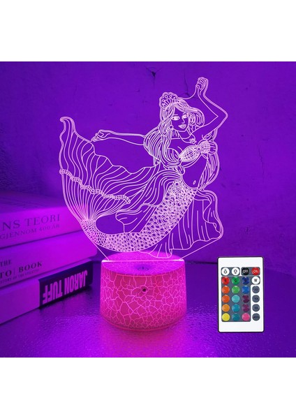 Çocuklar 3D Denizkızı Gece Işık Ht Optik Illüzyon Lambası 16 Renkli Uzaktan Kumandayla Değişen Doğum Günü Hediyesi Fikri Denizkızı Erkek ve Kız Çocukları Için Hediyeler (Yurt Dışından)