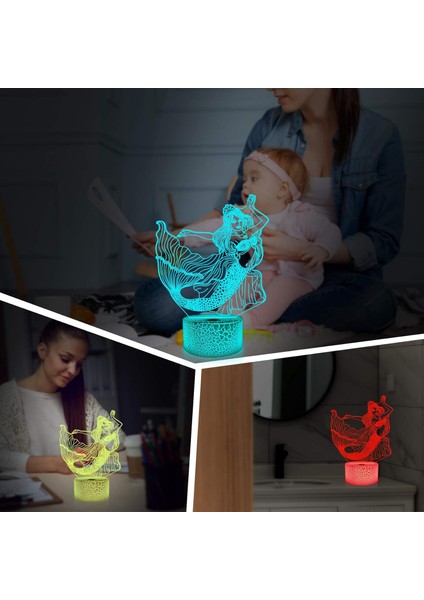 Çocuklar 3D Denizkızı Gece Işık Ht Optik Illüzyon Lambası 16 Renkli Uzaktan Kumandayla Değişen Doğum Günü Hediyesi Fikri Denizkızı Erkek ve Kız Çocukları Için Hediyeler (Yurt Dışından) fırsatları