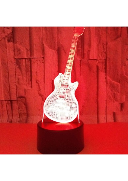 Renk Değişen Gece; Ht Lamba 3D Atmosfer Ampul Işık; Ht 3D Görsel Yanılsama LED Lamba Çocuklar Için Oyuncak Noel Doğum Günü Hediyeleri (Gitar) (Yurt Dışından)