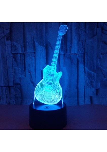 Renk Değişen Gece; Ht Lamba 3D Atmosfer Ampul Işık; Ht 3D Görsel Yanılsama LED Lamba Çocuklar Için Oyuncak Noel Doğum Günü Hediyeleri (Gitar) (Yurt Dışından)
