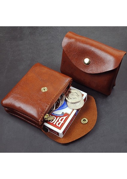 Fermuar Kapatma Kart Kılıfı Çift Katmanlı Çanta - Çift Tokalı Çanta - Yüksek Kaliteli Pu Kahverengi Vintage Cüzdan (Yurt Dışından) modelleri