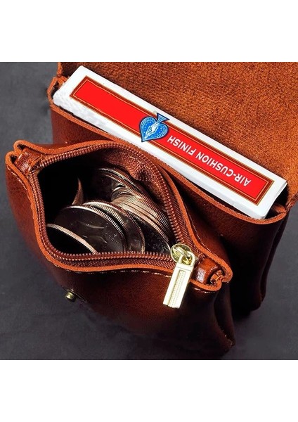 Fermuar Kapatma Kart Kılıfı Çift Katmanlı Çanta - Çift Tokalı Çanta - Yüksek Kaliteli Pu Kahverengi Vintage Cüzdan (Yurt Dışından) fırsatları