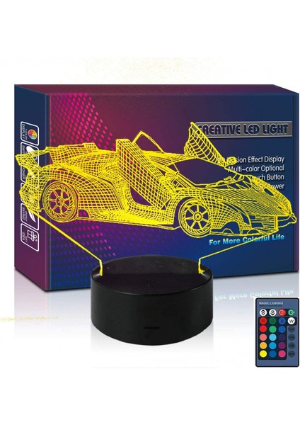 Araba Yarışı Gece LED 3D Illusion USB Mevcut 16 Renk Uzaktan Kumanda Lambası Bebek Çocuk Yürüyor Boy Genç Erkekler Için Noel Doğum Günü Hediyesi Fan Yatak Odası Odası Dekor (Car1 Rc) (Yurt Dışından)