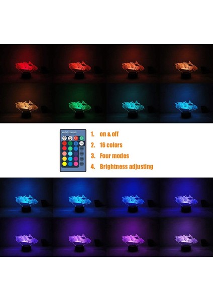 Araba Yarışı Gece LED 3D Illusion USB Mevcut 16 Renk Uzaktan Kumanda Lambası Bebek Çocuk Yürüyor Boy Genç Erkekler Için Noel Doğum Günü Hediyesi Fan Yatak Odası Odası Dekor (Car1 Rc) (Yurt Dışından)