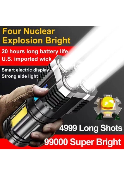 【rongcai】 P1000 Süper Parlak LED El Feneri, Çok Fonksiyonlu Şarj Edilebilir Işık, Güç Disp'li Cob Yan Işık (Yurt Dışından)