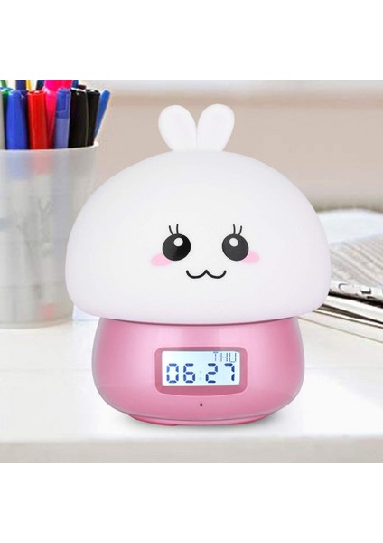 LED Gece Lambası, Sevimli Tavşan Silikon Işık Kaydedici, Çalar Saatli Uzaktan Kumanda, Yatak Odası, Banyo, Eğlence (Yarı Kapalı Gözler) (Yurt Dışından)