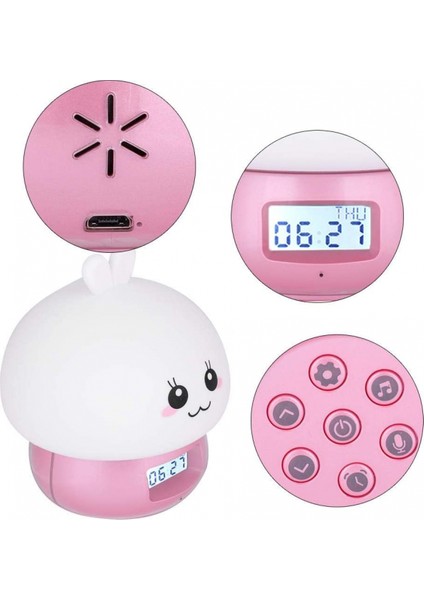 LED Gece Lambası, Sevimli Tavşan Silikon Işık Kaydedici, Çalar Saatli Uzaktan Kumanda, Yatak Odası, Banyo, Eğlence (Yarı Kapalı Gözler) (Yurt Dışından)