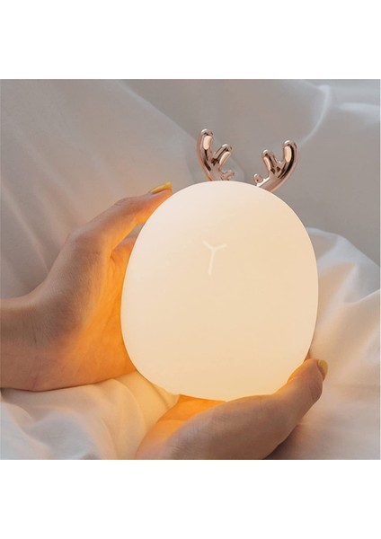 Boynuzlu Çocuk Gece Lambaları, Taşınabilir LED Bebek Gece Lambası, USB Şarj Edilebilir, Çocuklar Için Yumuşak Silikon Işık Yatak Odası, Gece, Tatlı Oda Dekor Hediye (Beyaz) (Yurt Dışından)