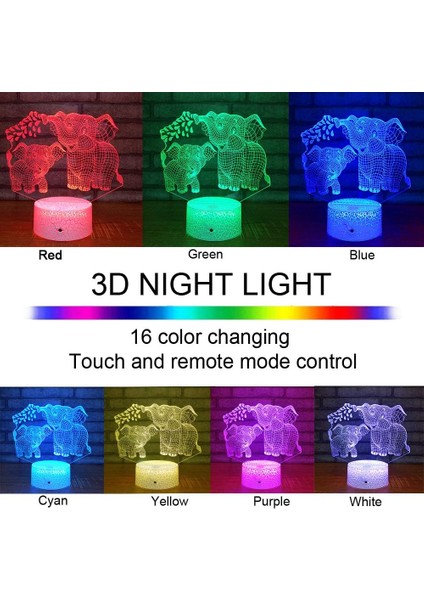 Fil 3D Gece Işık Çocuklar Için 3D Lamba 16 Renk Değiştirme Uzaktan Kumanda Fil Oyuncakları 10 9 3 5 2 8 1 7 6 4 Yaşındaki Kızlar Kadın Bebek Erkek Hediyeler (Yurt Dışından)