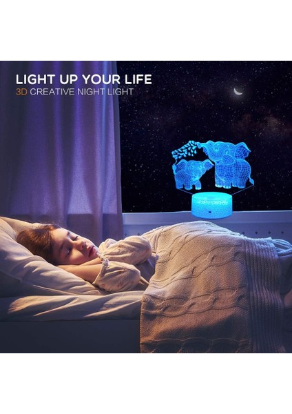 Fil 3D Gece Işık Çocuklar Için 3D Lamba 16 Renk Değiştirme Uzaktan Kumanda Fil Oyuncakları 10 9 3 5 2 8 1 7 6 4 Yaşındaki Kızlar Kadın Bebek Erkek Hediyeler (Yurt Dışından)