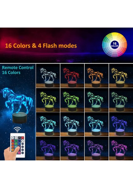 Çocuklar Için Gece Lambası At Illusion 3D Gece Lambası Başucu Lambası Uzaktan Kumanda ile Değişen 16 Renk Çocuk Erkek ve Kız Için En Iyi Doğum Günü Hediyeleri (Yurt Dışından) fiyatları