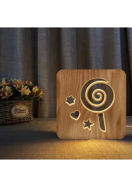 Çocuklar Için Lolipop Gece Lambası Ht Işık Yaratıcı Ahşap Işık Hts Basit Dekoratif Işık Hts 3D Ahşap Oyma Desen LED Gece Masası Için Ht Işık (Yurt Dışından)