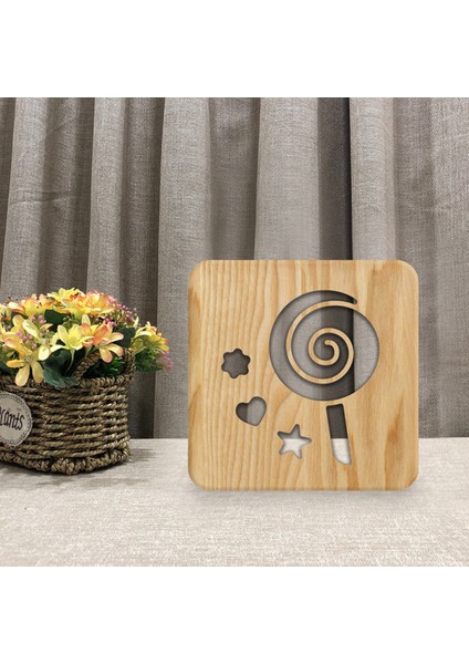 Çocuklar Için Lolipop Gece Lambası Ht Işık Yaratıcı Ahşap Işık Hts Basit Dekoratif Işık Hts 3D Ahşap Oyma Desen LED Gece Masası Için Ht Işık (Yurt Dışından)