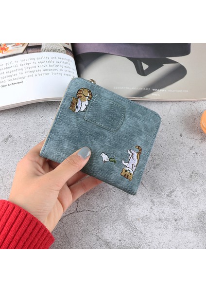 Moda Kadın Kız Cüzdan Nakış Kedi Kısa Fermuar Bozuk Para Cüzdanı Kısa El Çantaları Kawaii Mini Kart Tutucu Debriyaj Carteras Mujer (Yurt Dışından) modelleri