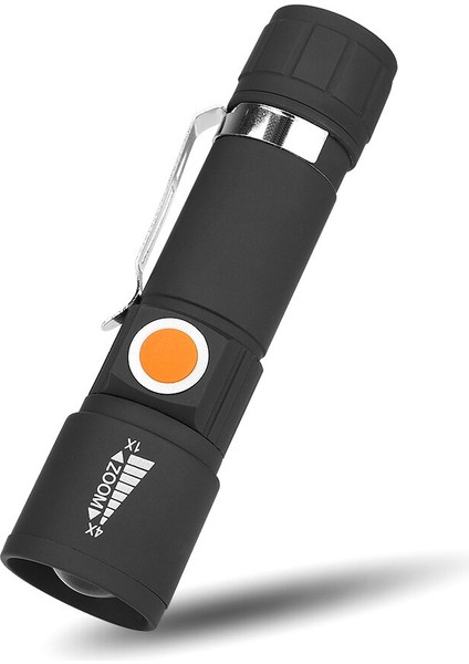 Mod LED Taktik El Feneri Zumlanabilir Odak Torch Kuyruk USB Şarj Çalışma Işığı Cep Klipsi Kullanışlı Işık Dahili Pil (Yurt Dışından)