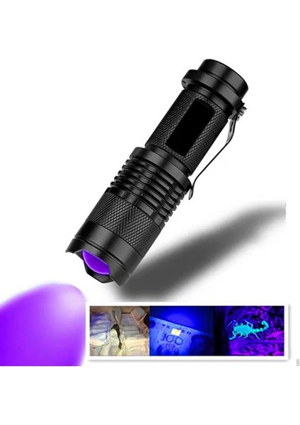 395/365 Nm Muayene Lambası Mini LED Uv El Feneri Yakınlaştırma Fonksiyonlu Ultraviyole Siyah Işık Işık (Yurt Dışından)