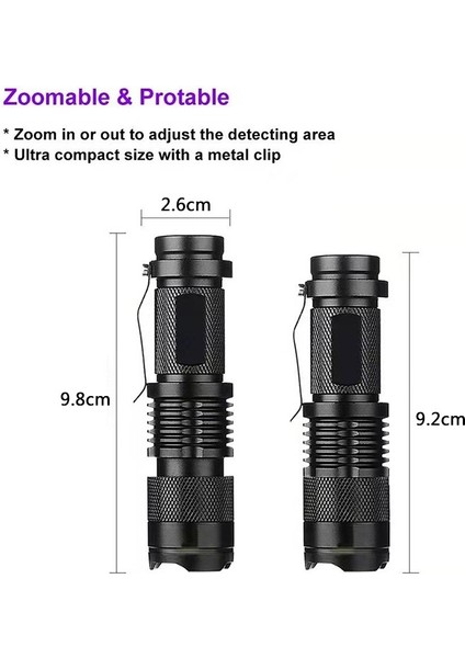 395/365 Nm Muayene Lambası Mini LED Uv El Feneri Yakınlaştırma Fonksiyonlu Ultraviyole Siyah Işık Işık (Yurt Dışından) modelleri
